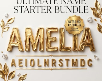 3D Gold Alphabet PNG Bundle, Luxury Filigree Letters, Nursery Decor (8000px)
