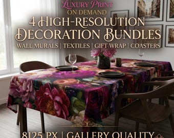 4 High-Res Floral & Architectural Art Bundles: Luxury Prints for Murals, Textiles