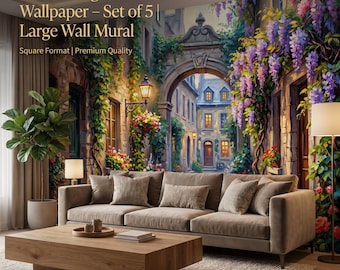 Antique Garden Arch Oil Painting Prints, Set of 5 Floral Wall Mural (8750px)