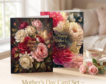 Mother's Day Floral Oil Painting Cards – Peony Rose Greeting (Digital Download)
