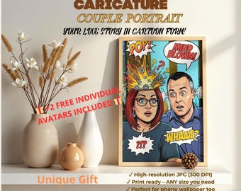 Custom Cartoon Couple Portrait, Anniversary Gift Digital JPG Download