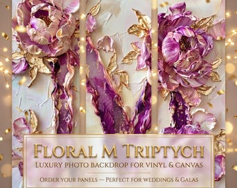 Floral M Triptych Backdrop – Peony, Gold Leaf, Luxury Event Photo Display