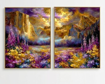 Yosemite Diptych Oil Painting – El Capitan Half Dome Wall Art (Digital Download)