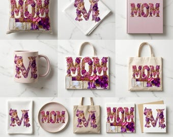 Floral MOM & M PNG Set – Oil Painting Peonies, Roses (Digital Download)