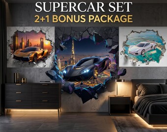 Futuristic Dubai Supercar Wall Mural Set – Luxury Boys Room Decor (Digital Download)