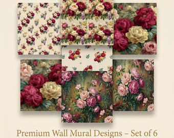 Set of High-Res Digital Designs for Placemats, 8750px Impressionist Oil Art, Antique flower Decor