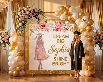 17 Luxury Graduation Vinyl PNG Files – Giant Party Backdrop, Custom Name, Over 8000+ px