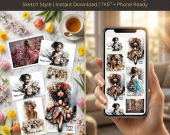 Sketch Style Easter Cards – 16 Printable & Digital Designs (Instant Download)