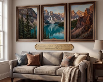 Moraine Lake Triptych Wall Art: Canadian Rockies Oil Painting Landscape (Digital Download)