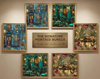 Heritage Cafe Collection: 7 Digital Art Files, Luxury Oil Painting Prints (PDF Download)