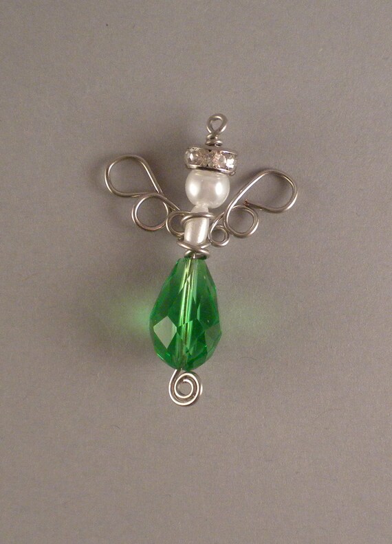 Items similar to Wire Angel Pendant in Green, Silver, and Pearl on Etsy