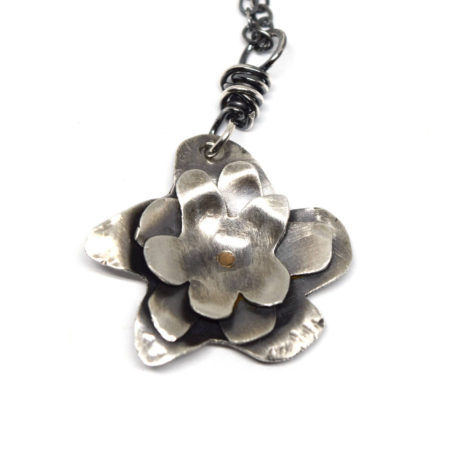 Sterling Silver Layered Flower Pendant on Sterling Silver Etsy