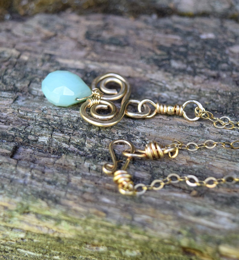Mint Chalcedony and 14K Goldfill Wirewrapped Pendant with spirals
