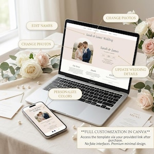 Hochzeitswebsite-Vorlagenpaket für Canva, 4 editierbare Hochzeitseinladungs-Websites, QR-Code, RSVP, digitale Einladung, Teilen per Link, modern und elegant