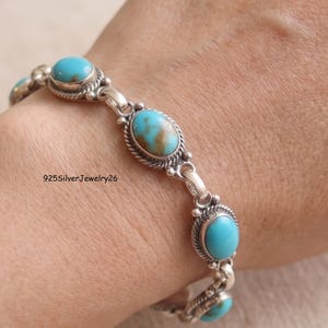 Kingman Mohave Turkos Justerbart Armband, Handgjorda Silversmycken, Present Till Mamma