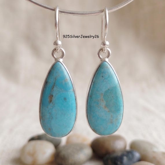 Kingman Mohave Turquoise Pear Dangle Earrings, Handmade 925 Silver  Jewelry Gifts