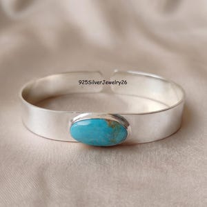 Armreif aus Sterlingsilber mit Kingman-Türkis, breites silbernes Armband, handgefertigter Schmuck