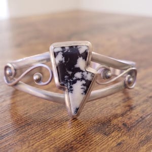Handmade Sterling Silver and White Buffalo Cuff Bangle - Lightning Bolt Design Statement Jewelry