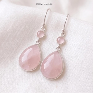 Rose Quartz Earring, 925 Sterling Silver Earring, Gemstone Earrings