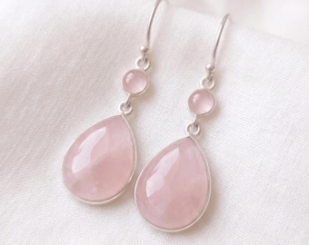 Rose Quartz Earring, 925 Sterling Silver Earring, Gemstone Earrings