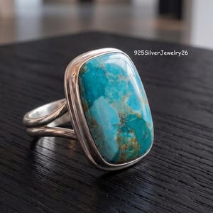 Kingman Mohave Turquoise Ring, Handmade Rectangular Gemstone Jewelry Gifts