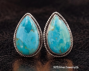 Kingman Mohave Turquoise Stud Earrings: Handmade Silver Jewelry