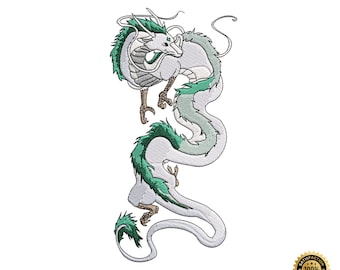 Diseño de bordado del dragón Haku, archivo del anime El viaje de Chihiro (descarga digital)