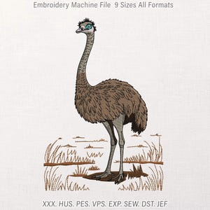 Emu Bird Embroidery Design | Ostrich Safari Patch, Wildlife Avian Motif | Machine Embroidery Pattern, Digital Files | Pes, Dst, Exp