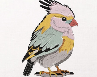 Borduurpatroon van een kuifvogel | Exotisch zangvogelmotief, tropische vogelpatch | Machineborduurpatroon, digitale bestanden | Pes, Dst, Exp