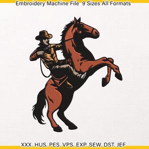 Rearing Horse Cowboy Embroidery Design, Western Rodeo Pattern, Wild West Rider (9 Sizes)