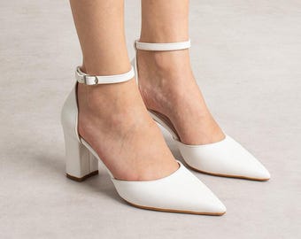 Tacones blancos de novia, zapatos blancos de novia, tacones altos de novia, zapatos blancos de novia, zapatos de novia, zapatos de boda para mujer, tacones bajos blancos de bloque