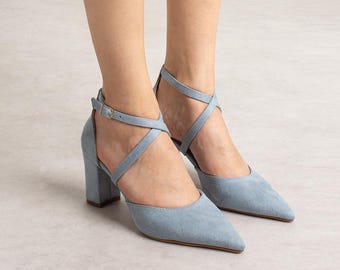 Baby Blue Suede Bridal Heels, Baby Blue Suede Bride Shoes, Bridal High Heels, Bridal Shoes, Bride Shoes, Women Shoes, Criss Cross Heels
