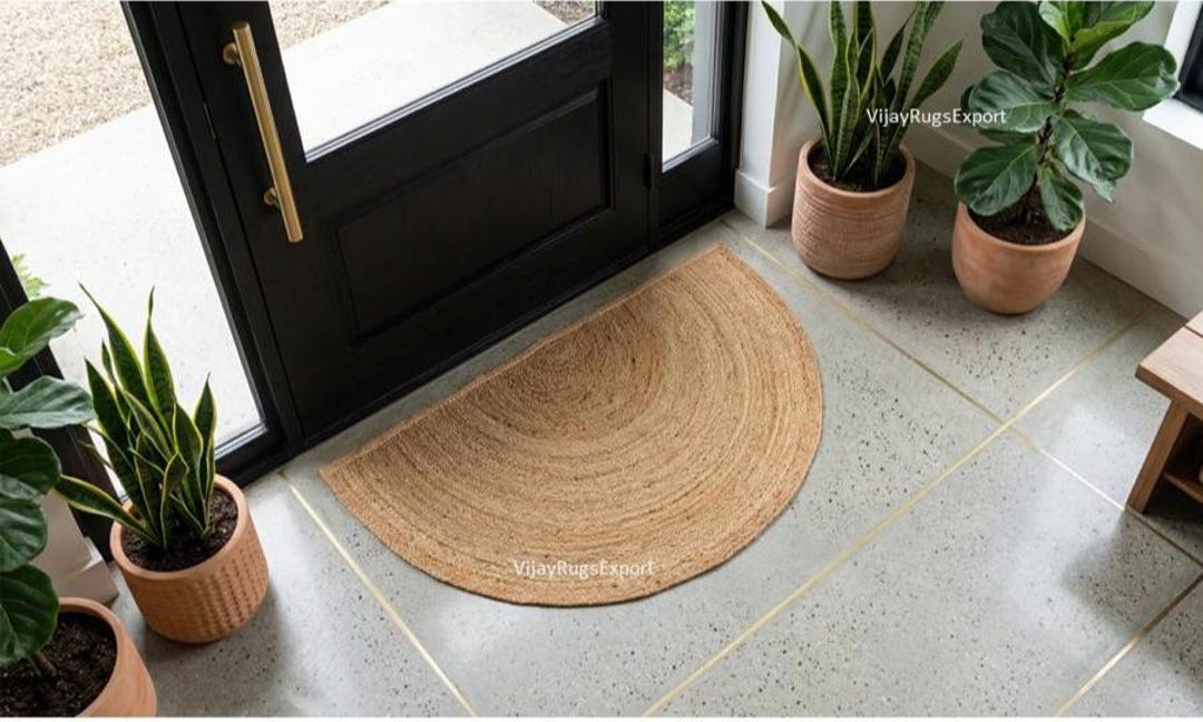 Handmade Half Moon Jute Rug, Natural Braided Boho Entryway Rug, Semi ...