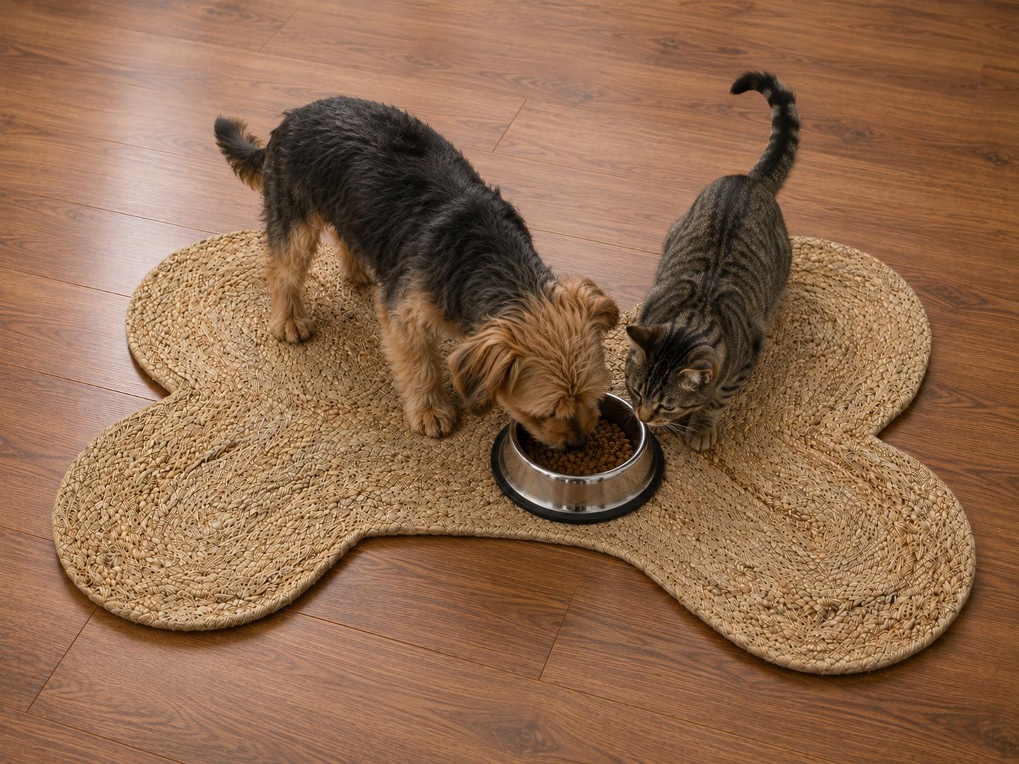 Jute Pet Feeding Mat, Dog Bowl Mat, Cat Food Placemat, Natural Handmade Feeding Rug, Pet Bowl Floor Protector