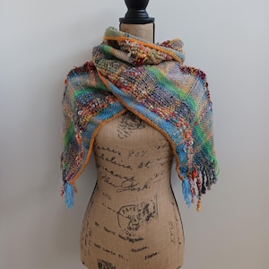 Handwoven Hooded Scarf – Wool Blend Shawl with Hood – Cozy Boho Wrap – Cottagecore Festival Accessory