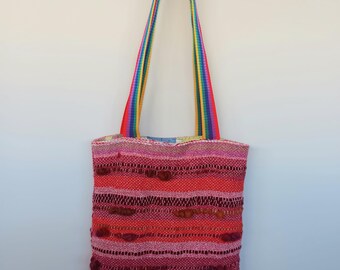 Handwoven Tote Bag: Upcycled Fabric Lining, Eco-Friendly Market Bag