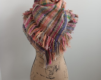 Handwoven Wool Scarf: Upcycled Yarns, Sustainable Autumn Shawl