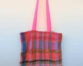 Handwoven Tote Bag: Upcycled Fabric Lining, Eco-Friendly Market Bag