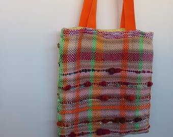 Handwoven Tote Bag: Upcycled Fabric Lining, Eco-Friendly Market Bag