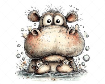 26 wunderliche Safari Tier Mütter und Kind Clipart JPG Set | Dschungel Kinderzimmer Illustrationen