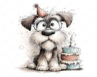 18 wunderliche Geburtstag Hund Clipart JPG | Schnauzer-Hund-Welpe Illustration