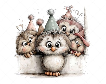 34 wunderliche Eulen-Geburtstags-Clipart-Dateien für Kinder | Waldtier Alles Gute zum Geburtstag Bild JPG Bundle