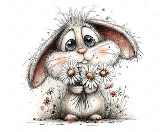 20 wunderliche Frühling Tiere Clipart JPG Bundle | Waldtier mit Blümchen