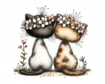 14 wunderliche Katzen von hinten gesehen Clipart JPG Set | Lustige Katzen-Rückenansicht-Illustrationen