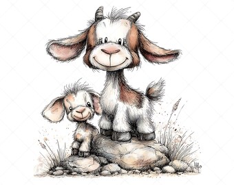 13 wunderliche Bauernhof Tiermütter Clipart JPG Set | Glückliche Mütter Tag Kinderzimmer Tiere Illustrationen