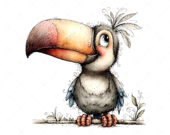 20 wunderliche tropische Vögel Clipart JPG Set | Exotische Vögel Illustrationen Set
