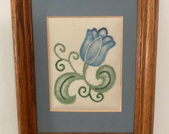 Embroidery Flower Design, Wall Decor, Wall Art Framed With Mat