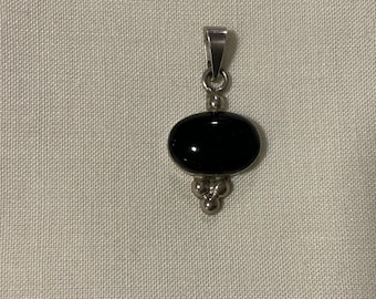 Mexico, Black Onyx Pendant, 925 Sterling Silver, Vintage Pendant, Jewelry