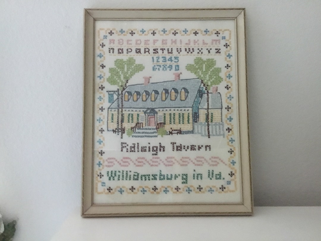Framed Cross Stitch Art Embroidery Raleigh Tavern Etsy