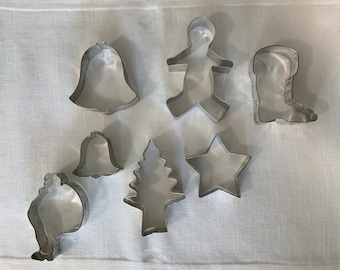Seven Vintage Cookie Cutters. Holiday Cookie Cutters, Made Of Metal, 1970’s, Country Kitchen